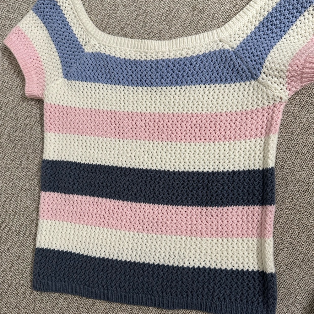 Striped Knit Short Sleeve Top